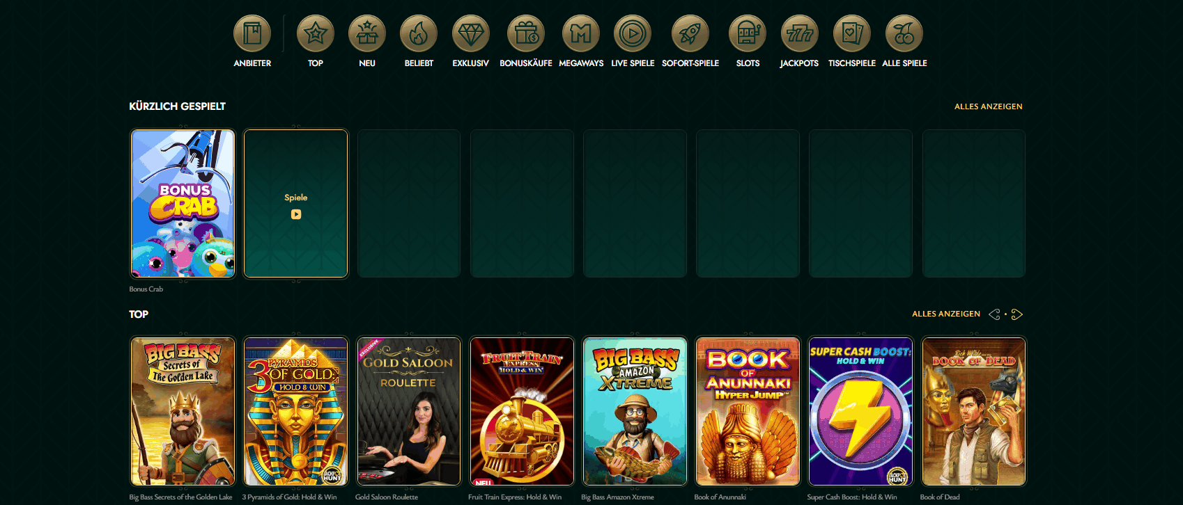 Spielangebot im Cashed Online Casino