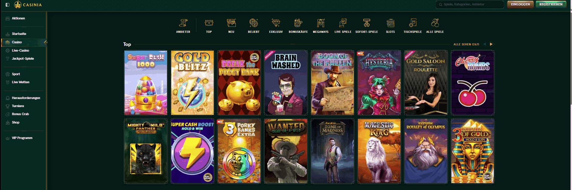 Spielangebot im Casinia Online Casino