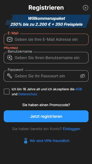 Registrierung bei Bankueberweisung Casino