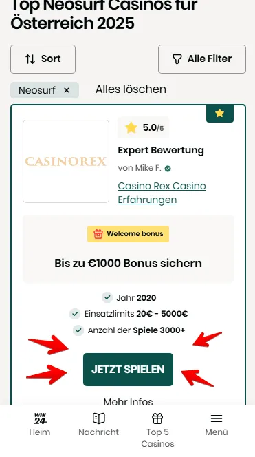 Wahl die Neosurf Online Casino
