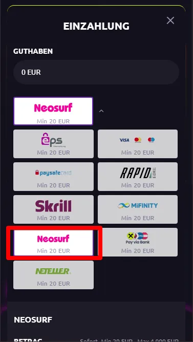 Wahlen die Neosurf fur Casino Rex Zahlung