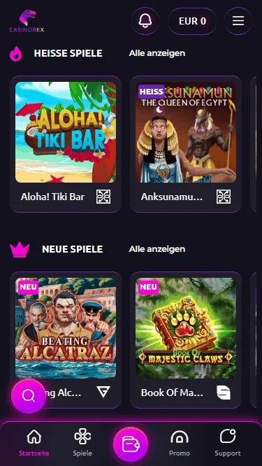 Spielwahl mit Neosurf im Casino Rex