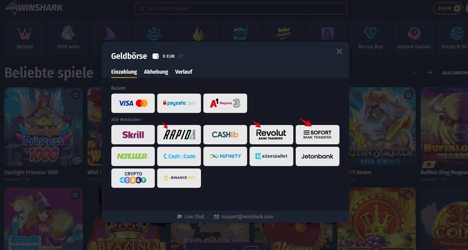 Wishark bankueberweisung Casino
