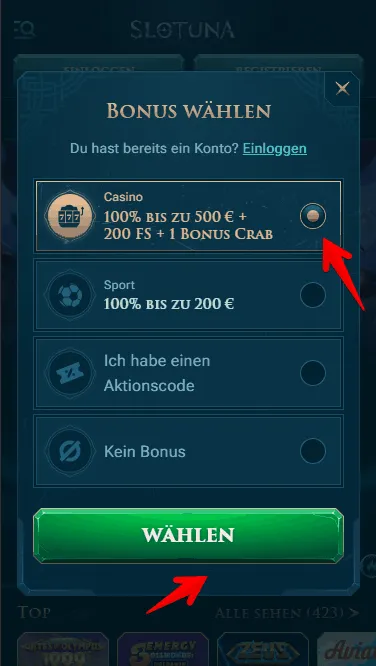 Slotuna Willkommensbonus aktiviert
