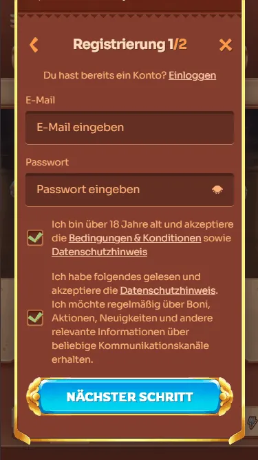 Daten eingaben bei Cleobetra Casino