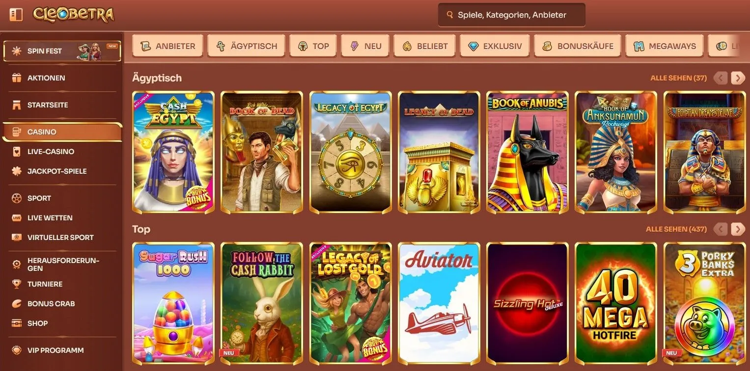 Spielangeboten im Cleobetra