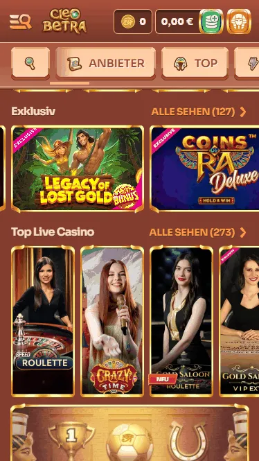 Spielen die Spiele im Cleobetra Casino