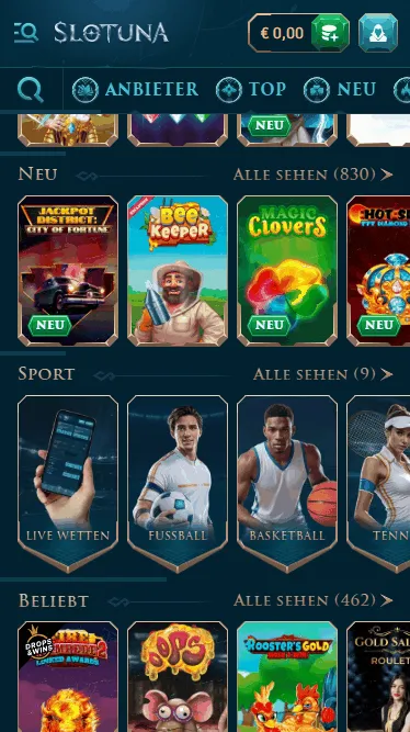 Spielen die Spiele im Slotuna Casino