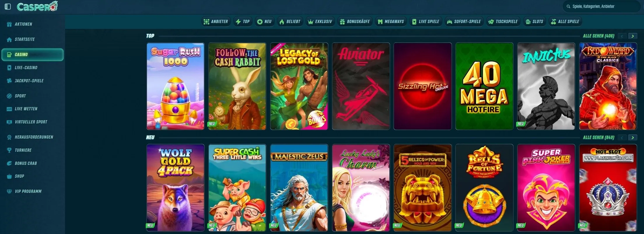 Spieleangebot im Caspero Casino Caspero Casino Spielangeboten