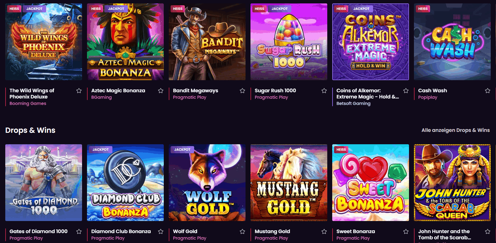 Spielangeboten im Vegasnow