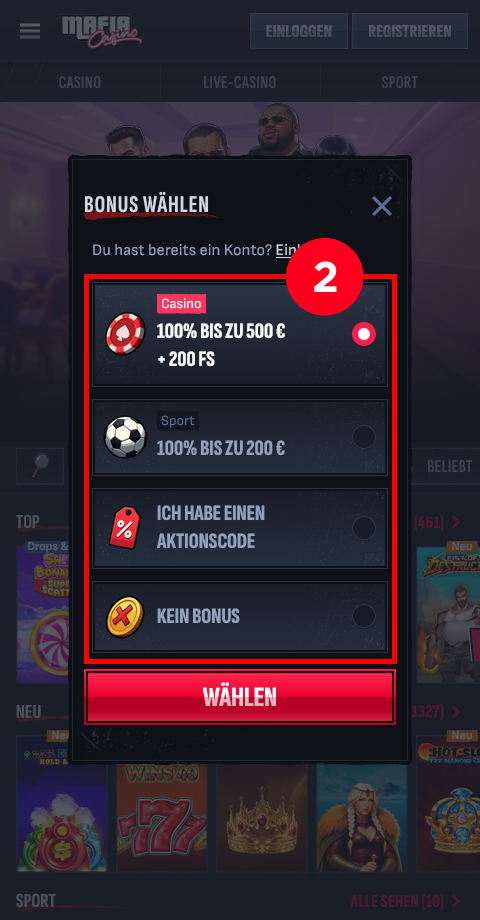 Mafia Bonus wählen