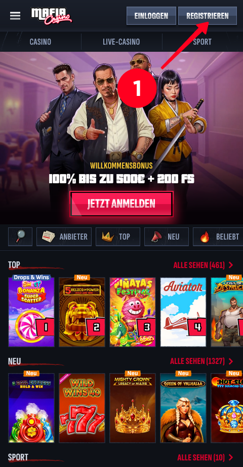 Mafia Casino Kontoerstellung