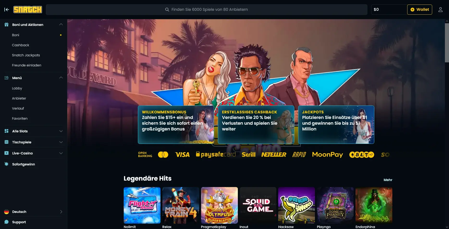 Snatch Casino – 400% Willkommensbonus und beliebte Spielautomaten online Startseite des Snatch Casinos mit Willkommensbonus