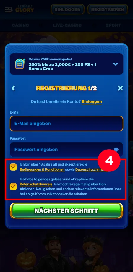 Spins of Glory Bedingungen akzeptieren