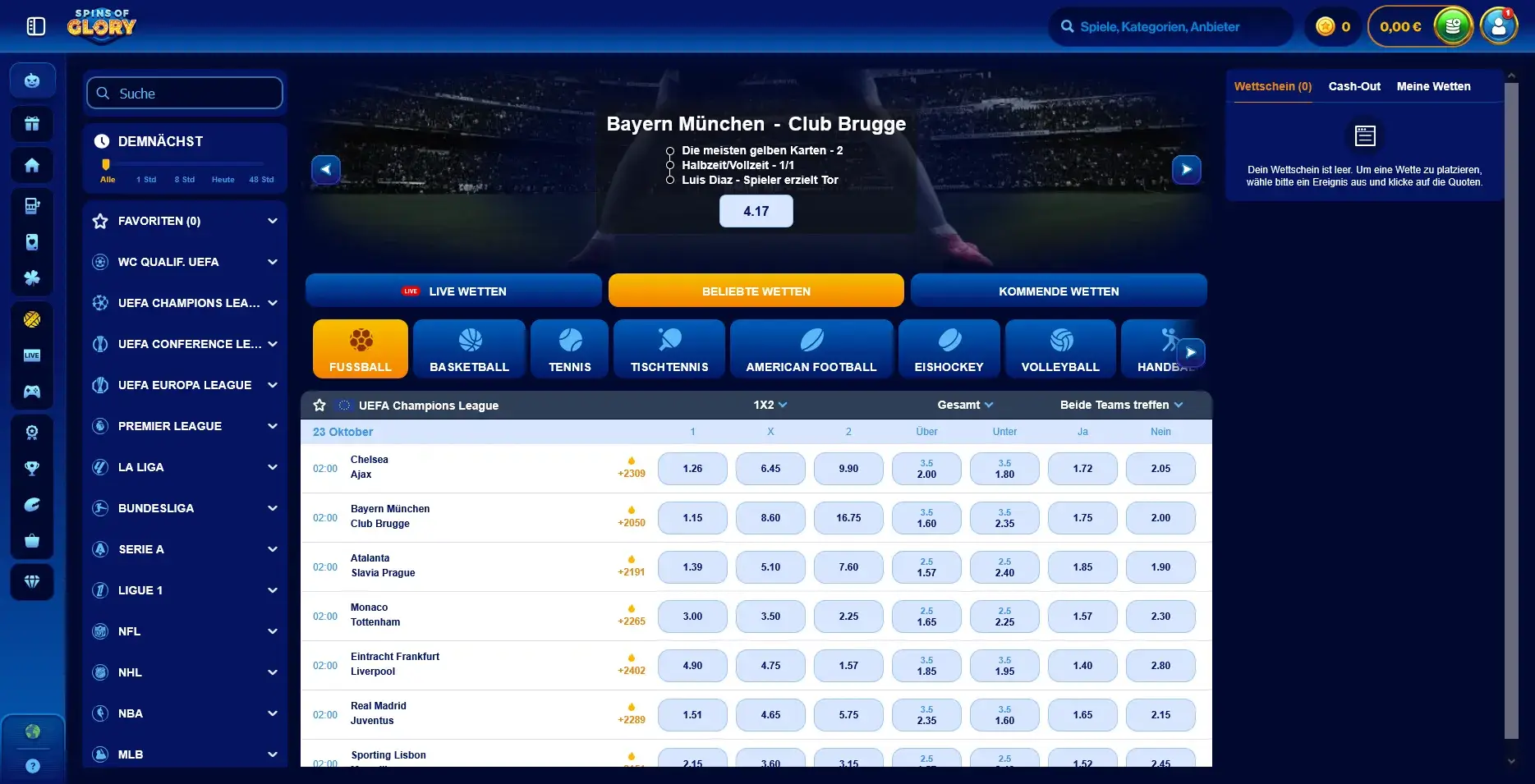 Spins of Glory Sportwetten-Übersicht