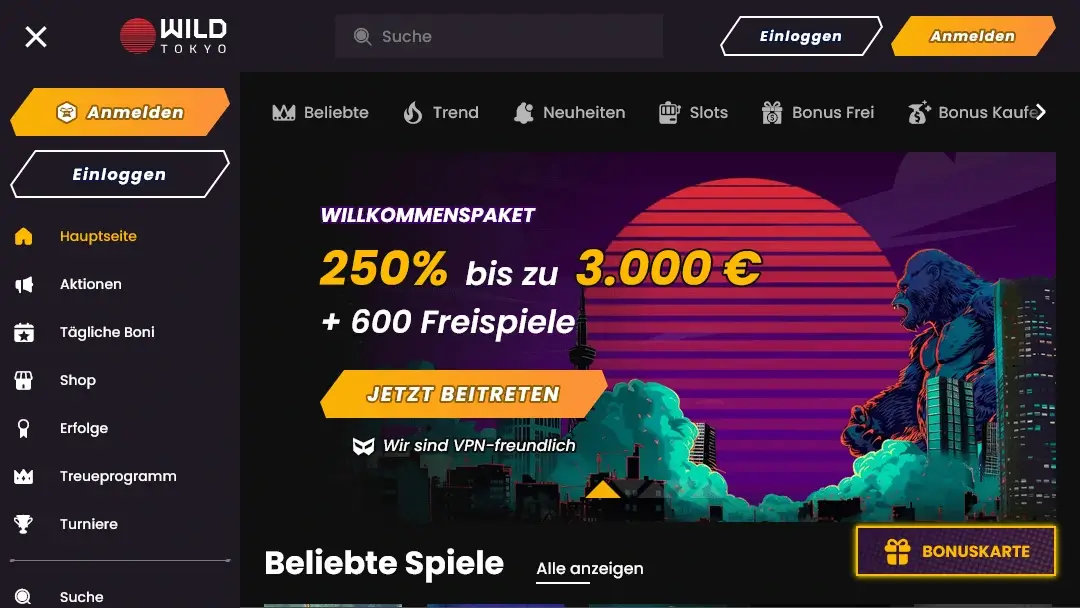 Wild Tokyo Casino – 250 % bis zu 3.000 € + 600 Freispiele für neue Spieler Wild Tokyo Casino Startseite mit Willkommenspaket