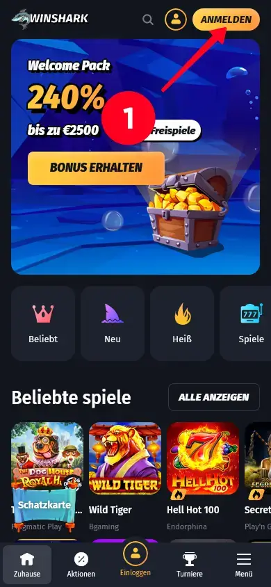 Klicken Sie auf ‚Anmelden‘, um sich im Klarna-Casino zu registrieren