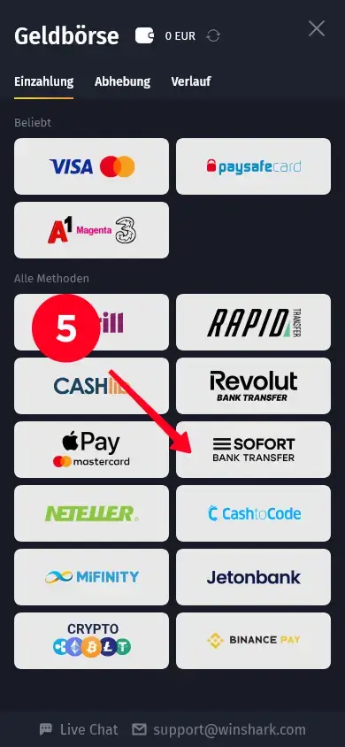 Wählen Sie Ihre bevorzugte Einzahlungsmethode