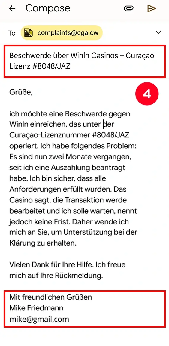 Betreffzeile einer Beschwerde-E-Mail