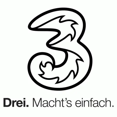 Logo von Drei Österreich mit dem Schriftzug „Drei Drei Logo Österreich