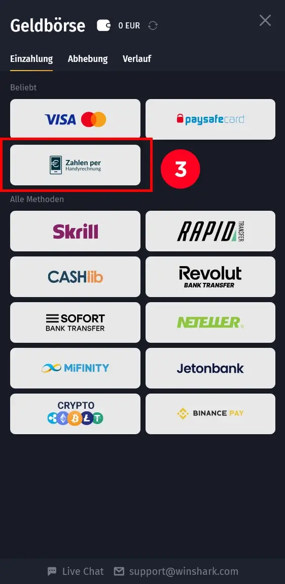 Einzahlungsoptionen mit Handyzahlung
