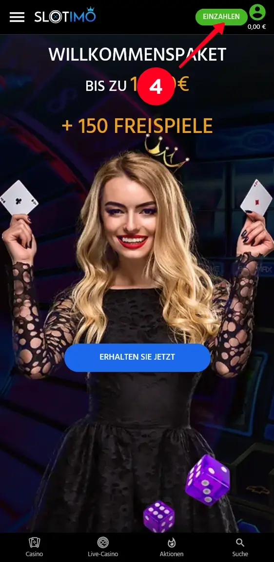 Slotimo Einzahlungsbutton