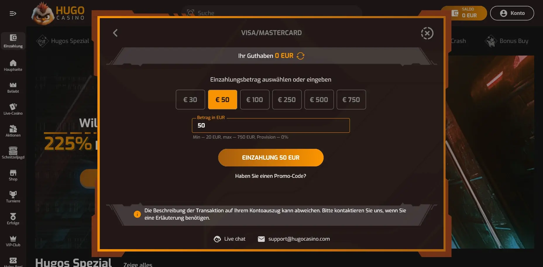 Visa-Einzahlungsfenster