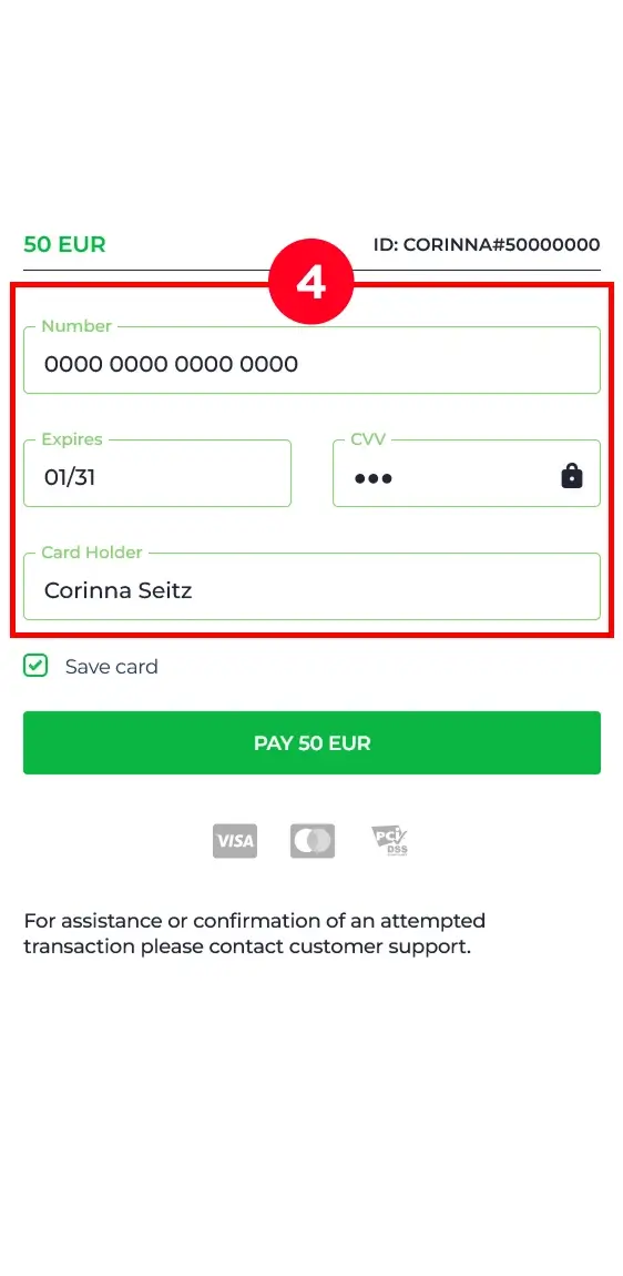Eingabefeld für Kartenzahlung