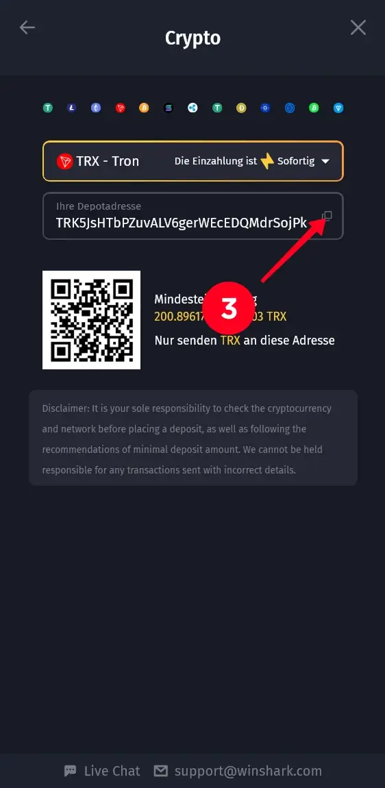 Krypto-Einzahlungsadresse Winshark