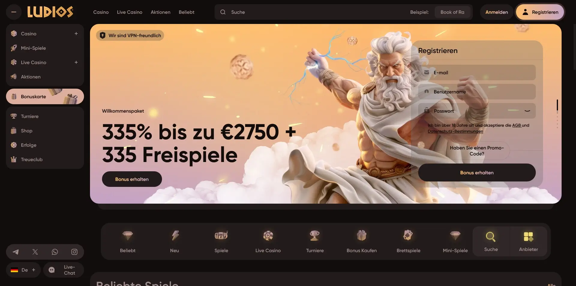 Ludios Willkommensbonus