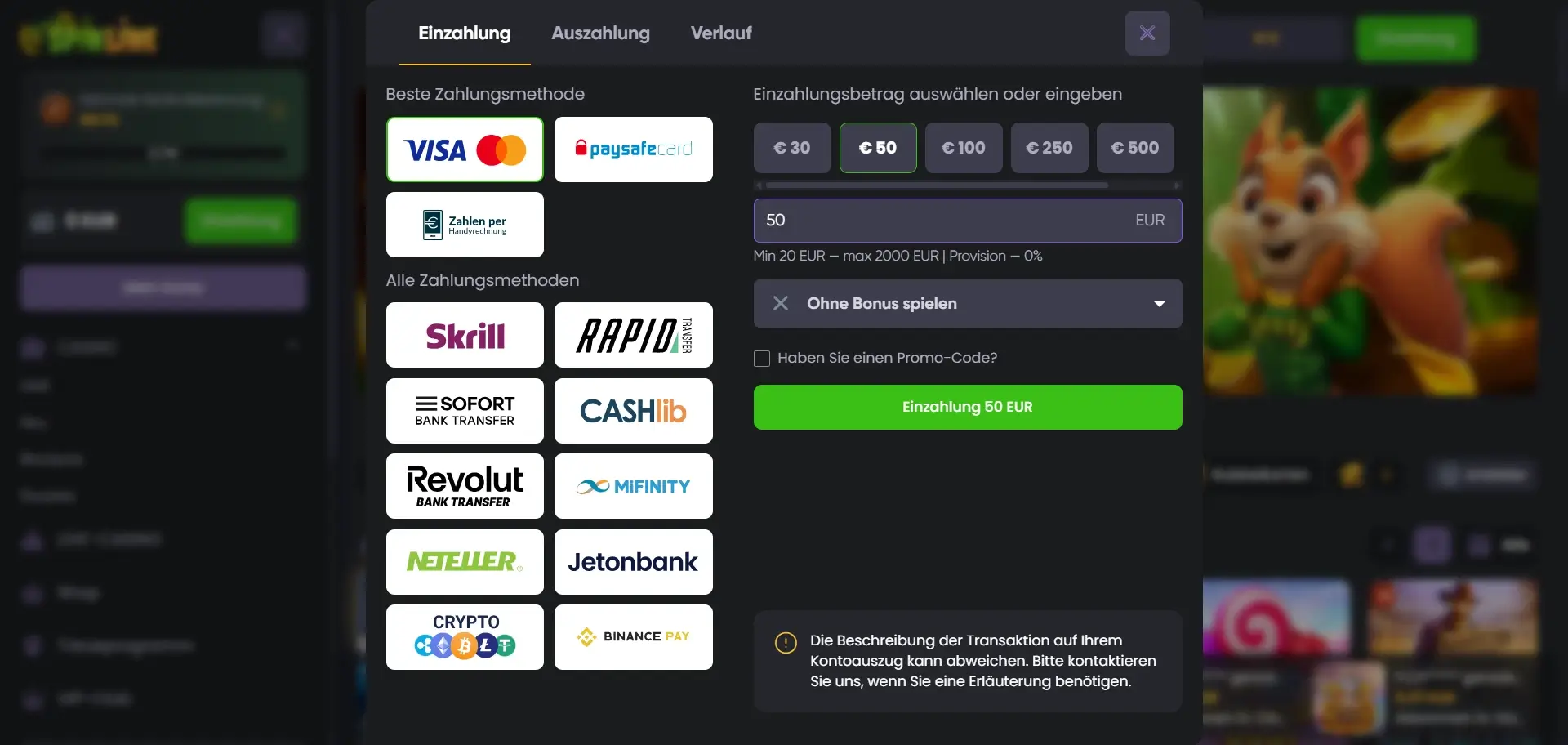 Visa Einzahlungsfenster