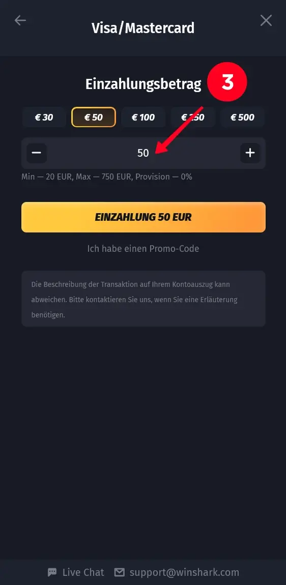 einzahlungsbetrag wählen