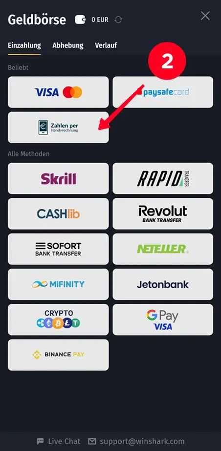 Zahlungsmethode Handyrechnung auswählen