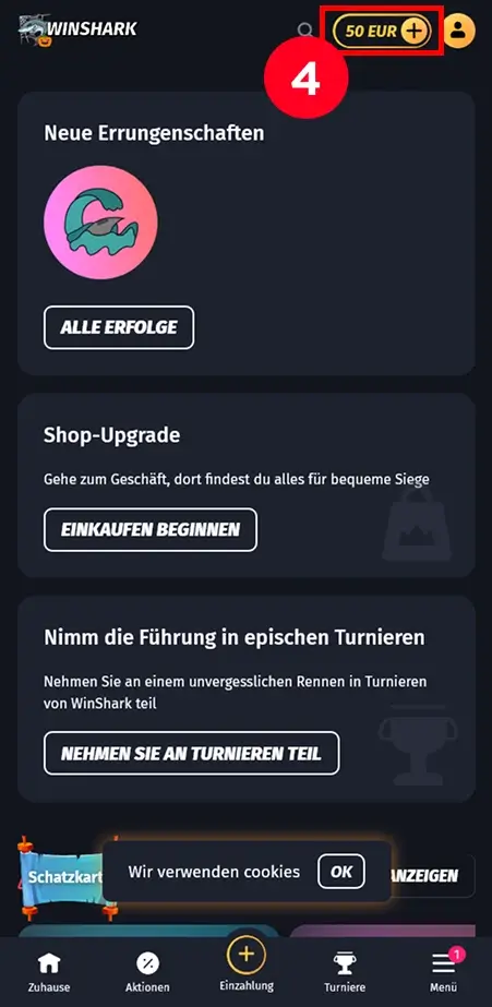 Winshark Kontoübersicht