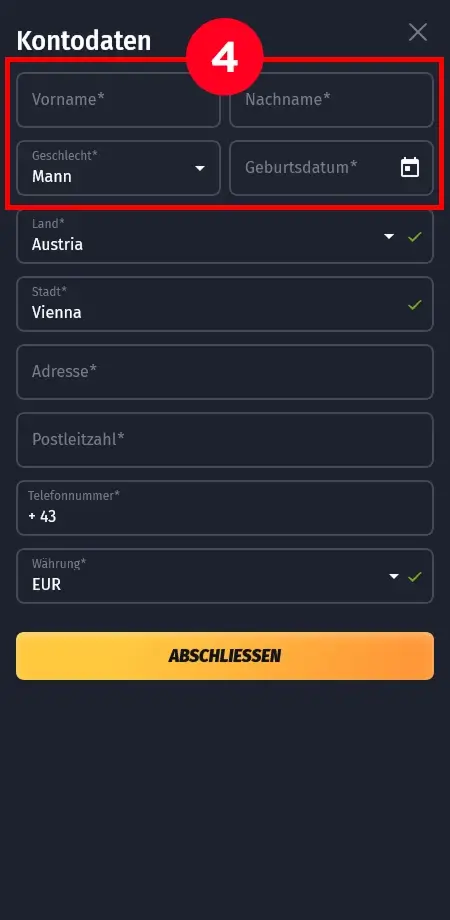 Gib deine persönlichen Daten ein