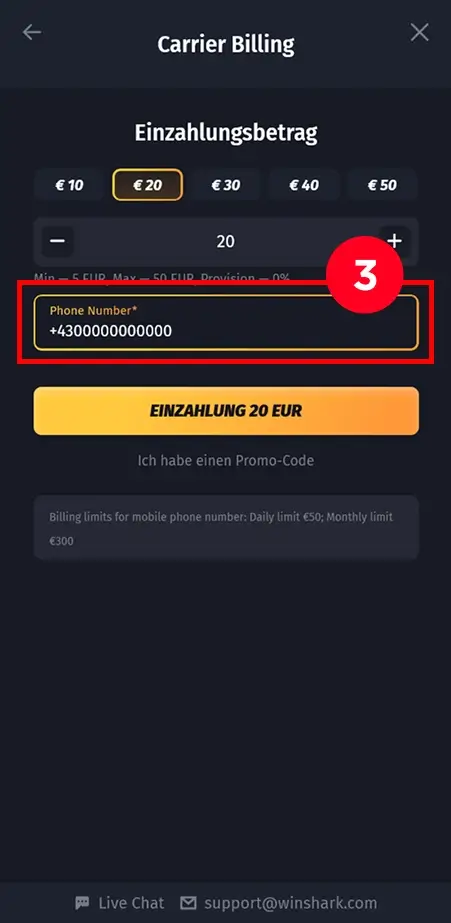 Telefonnummer für Handyrechnung