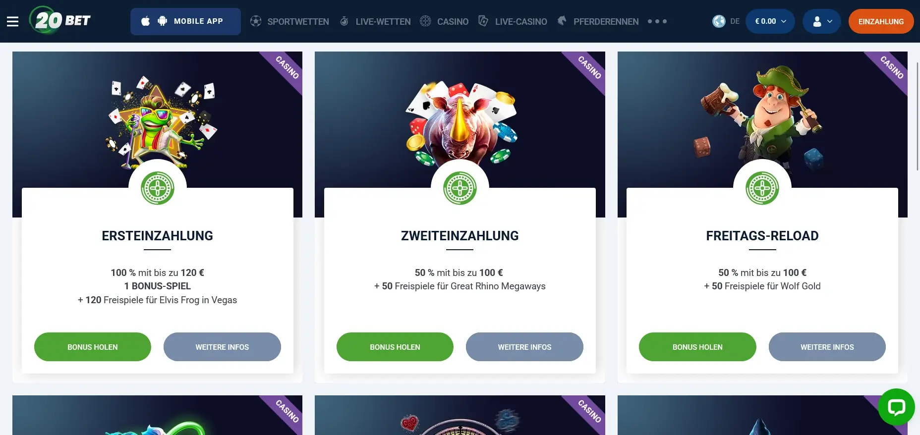 20Bet Casino Boni ansehen