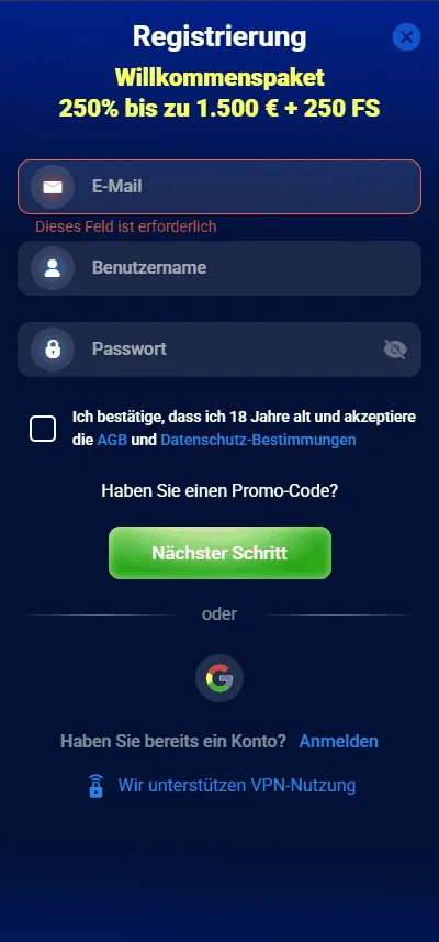 AzurSlot Casino Registrierung