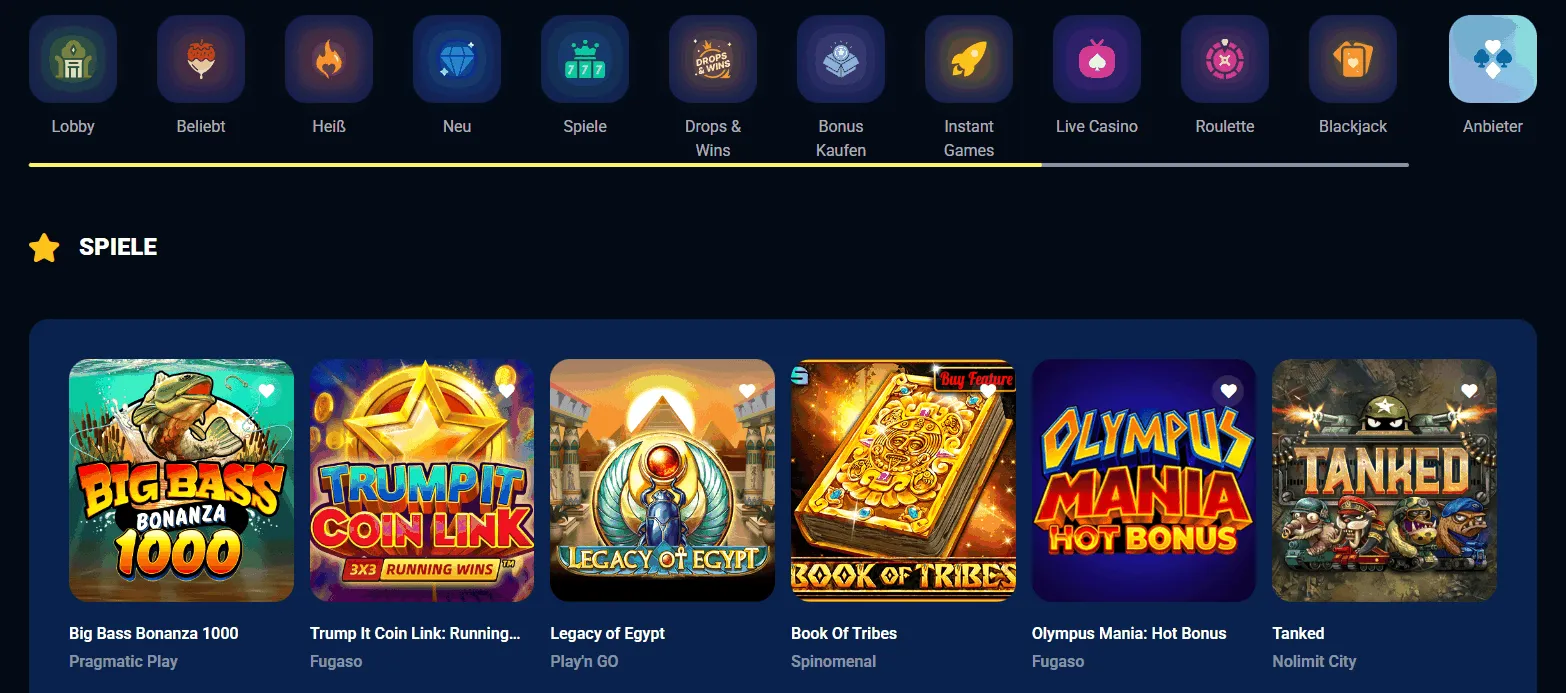 AzurSlot Spielangebot AzurSlot Casino Spiele