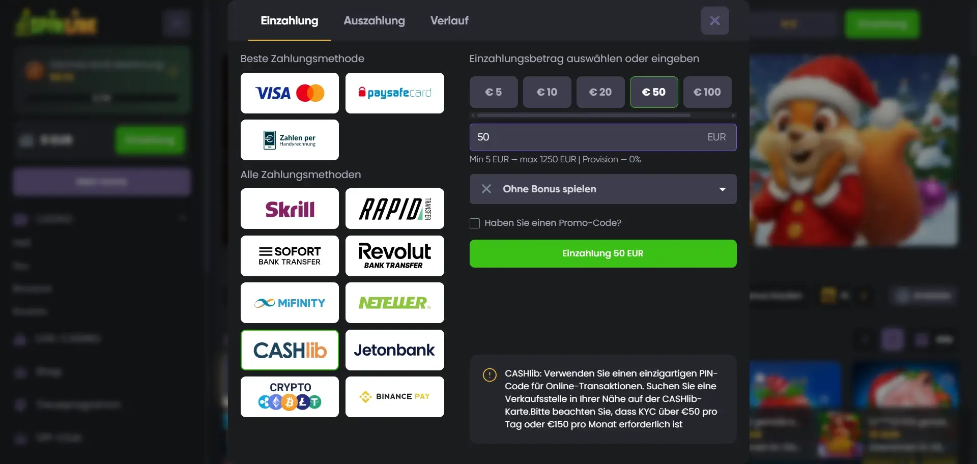 Cashlib im Kassenbereich von Spinline