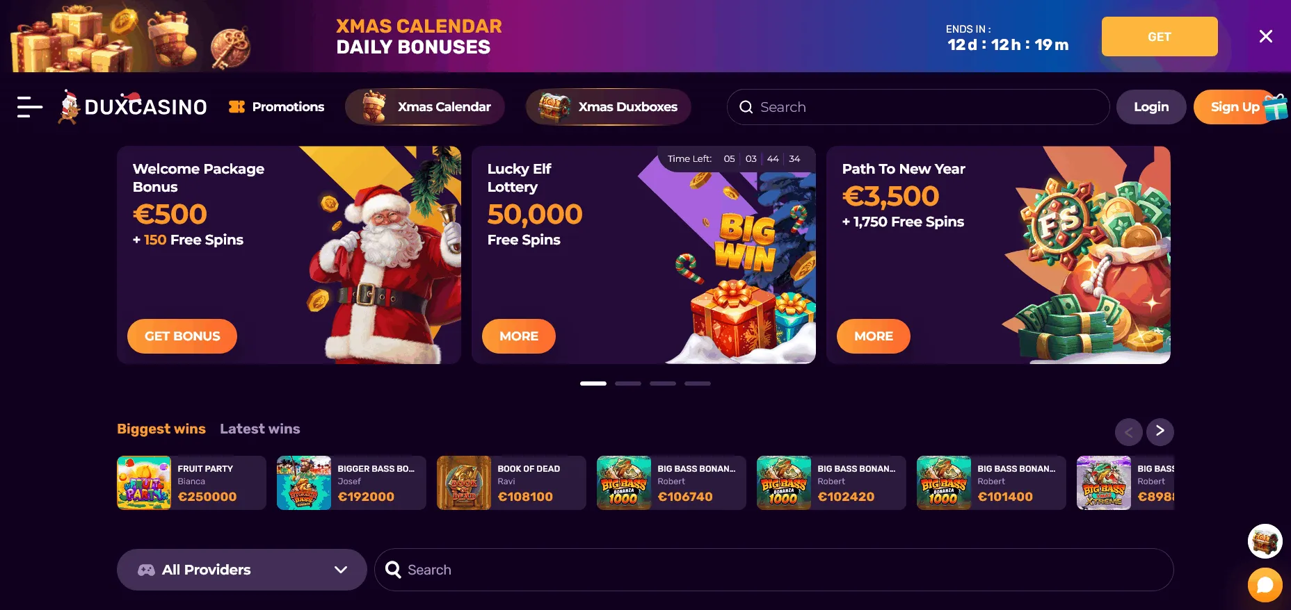 EU-lizenziertes Online Casino mit Kalender und Bonusaktionen DuxCasino mit Weihnachtsaktionen