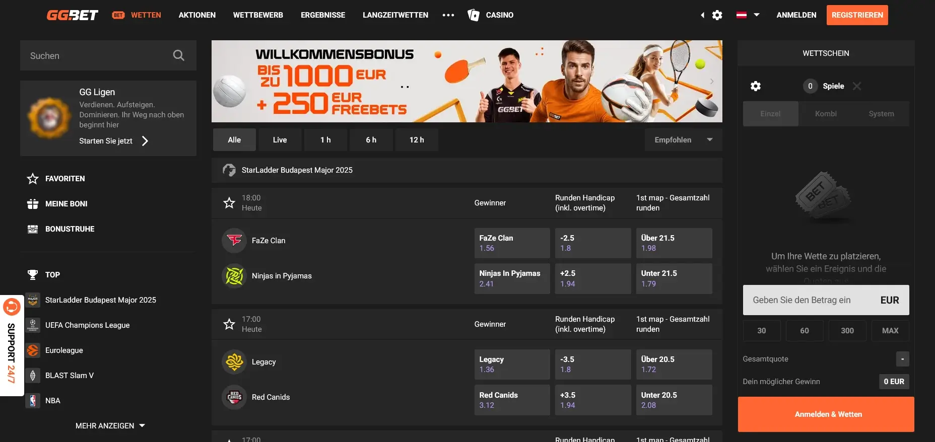 GG.BET Wettquoten und Begegnungen