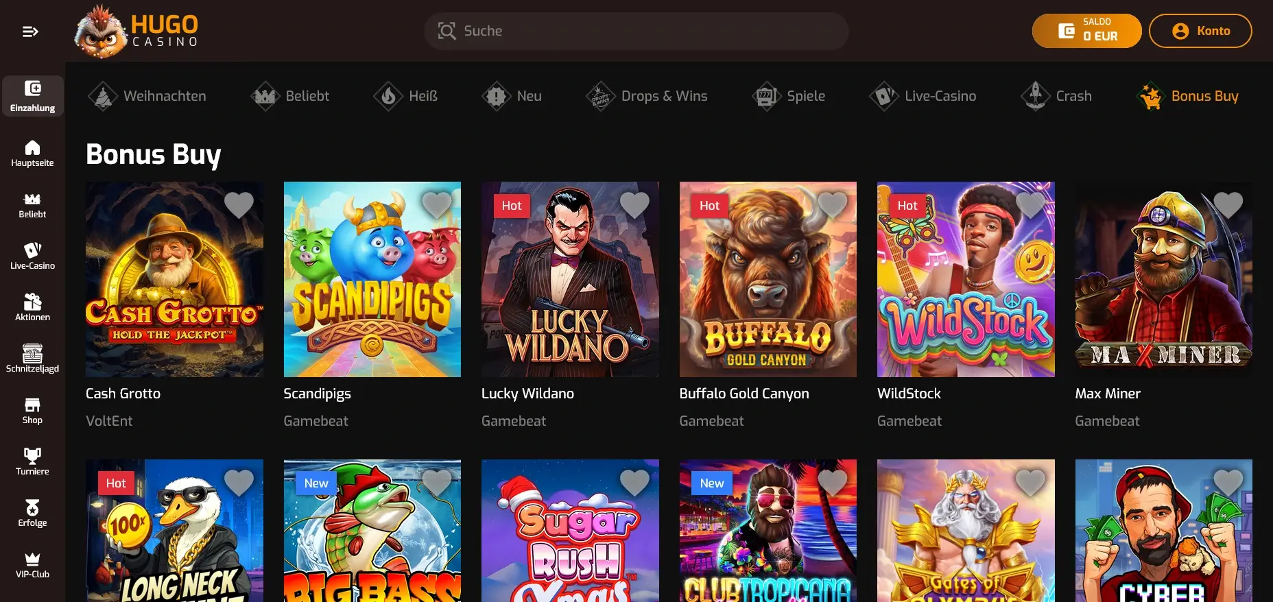 Slot-Spiele mit Bonus-Buy-Funktion im Hugo Casino