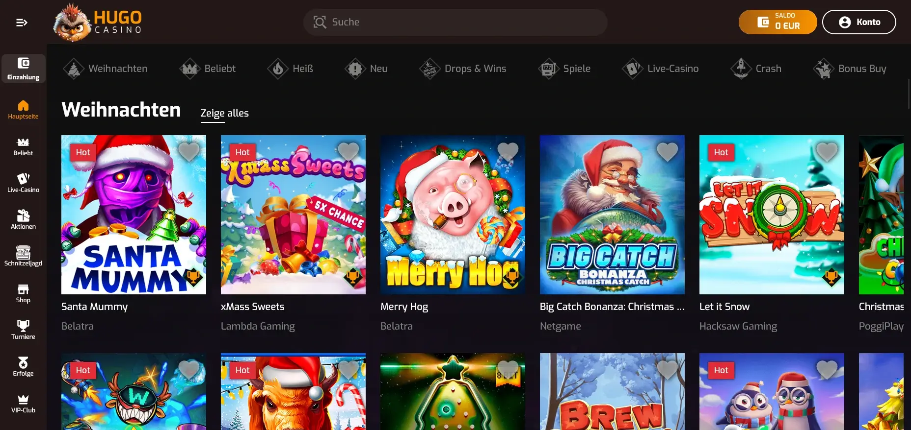 Weihnachts Spiele in Echtgeld Casinos