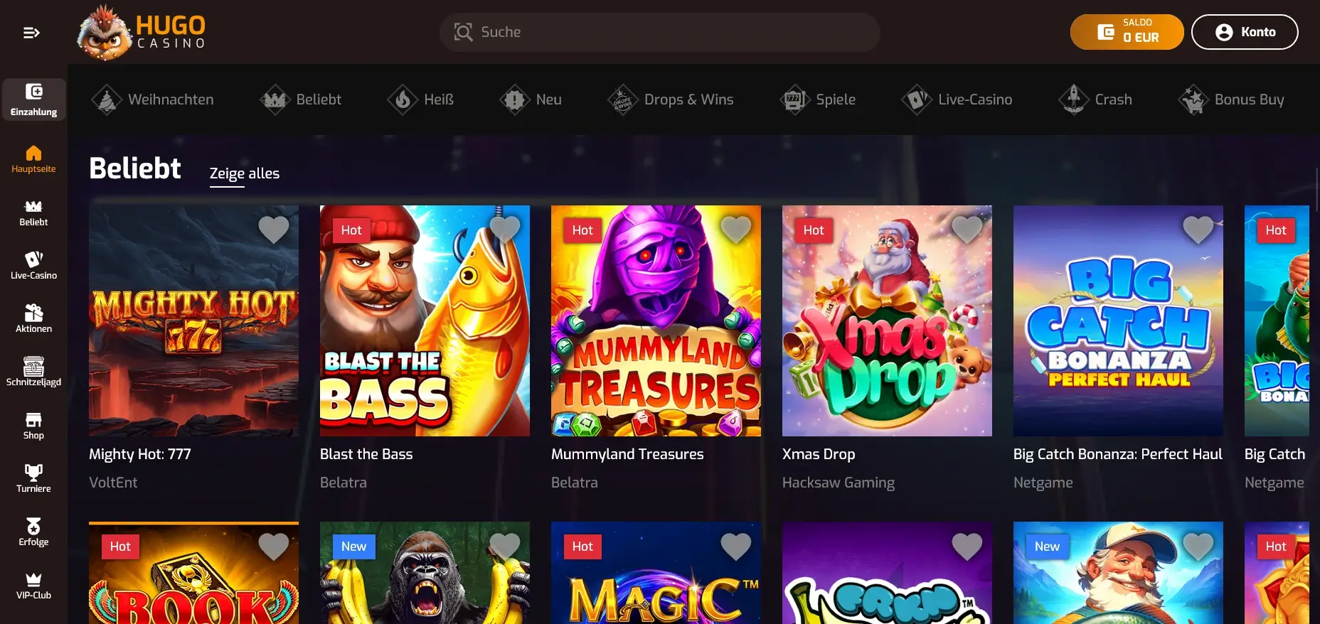 Slots mit hoher RTP bei Hugo