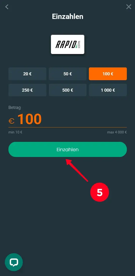 Rapid-Transfer-Einzahlung bestätigen
