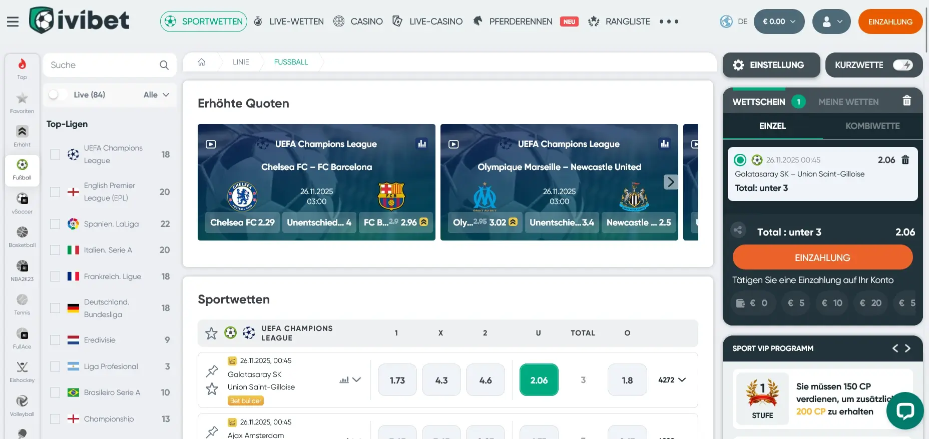 Ivibet Sportwetten-Übersicht