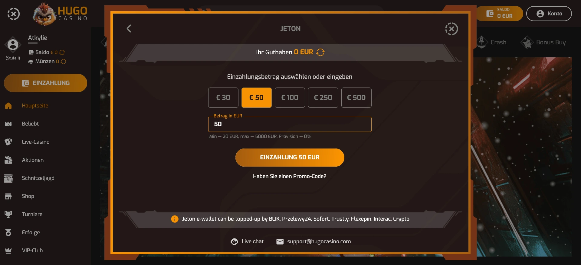 Jeton Einzahlung Hugo
