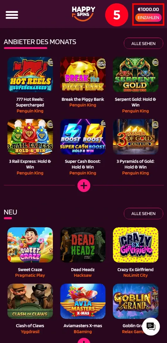 Kontostand oben rechts