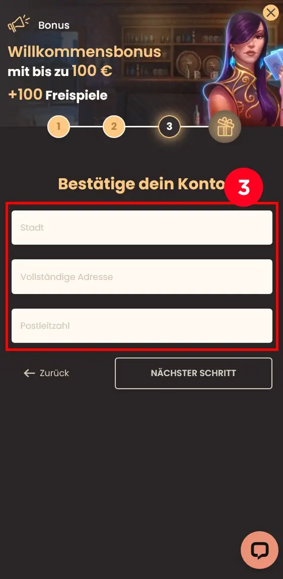 Adressfelder bei National Casino